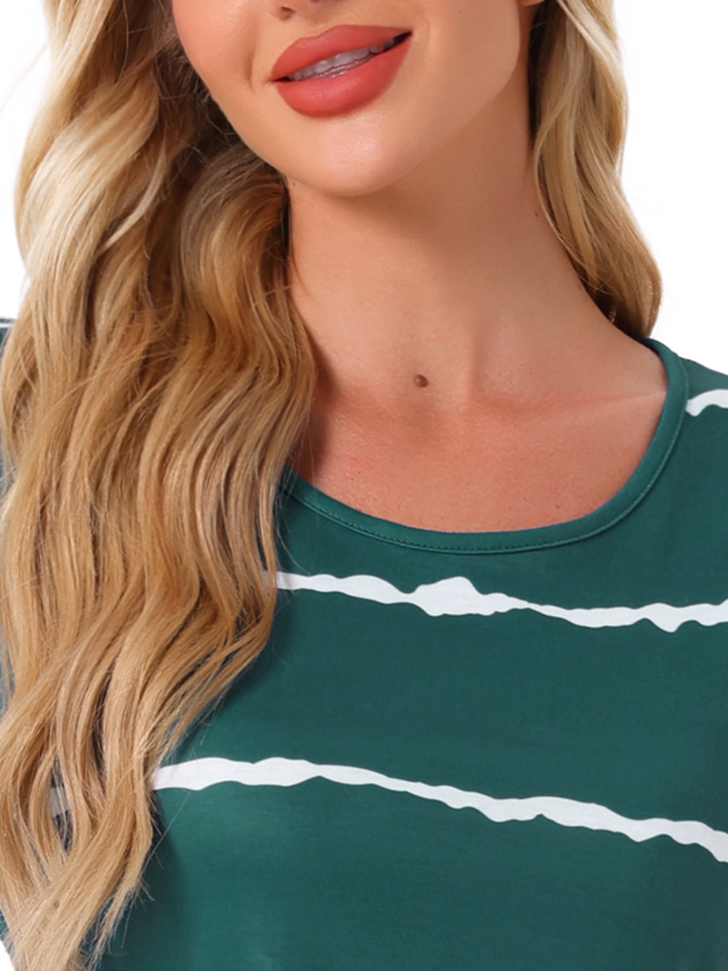 DARING DIVA Women's Round Neck Striped Short Sleeve Sleepshirt Nightgown 2XL Blue Green