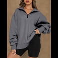 thumbnail image 4 of Sudadera de Entrenamiento de con Media Cremallera para Mujer, de Gran Tamaño, de Larga, Color Liso, con Hombros Caídos. Gris Oscuro L, 4 of 5