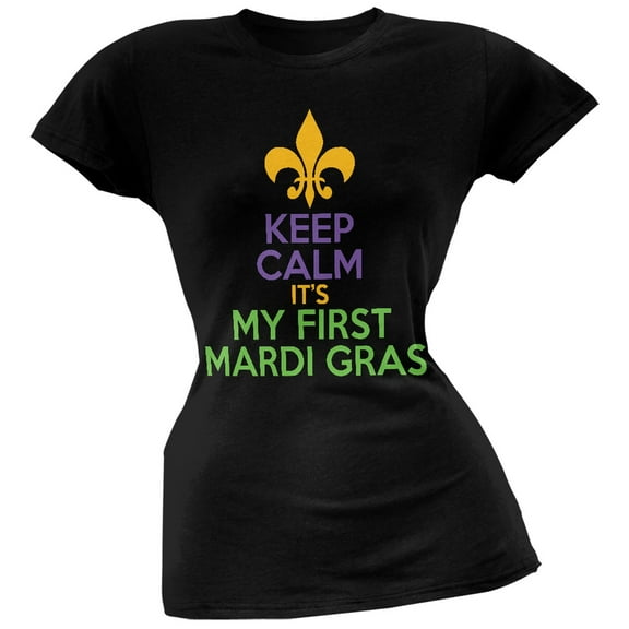 Mardi Gras - My First Mardi Gras Black Juniors Soft T-Shirt - Medium