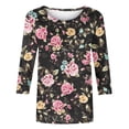 thumbnail image 4 of PuLe Women's Top 3/4 Sleeve Tunic Tops for Women Summer Floral Print Tees Shirts Womens Crew Neck 3/4 Sleeve Basic T-Shirts, 4 of 5