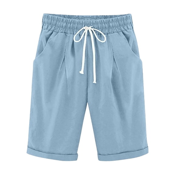 OGLCCG Girls Athletic Shorts Drawstring Cotton Linen Bermuda Shorts with Pockets Summer Elastic Waist Sports Shorts for Kids Teens 4-15 Years