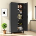 thumbnail image 5 of 71'' 2 Shapely Doors Cabinet, Metal Storage Cabinet with Doors and Adjustable Shelves, for Bedroom, Living Room, Kitchen(Black), 5 of 5