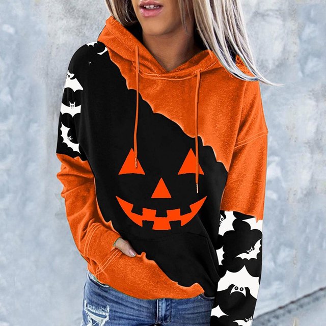 Sudadera con capucha para mujer, suéter con estampado de calabaza para Halloween, moda de otoño, manga larga