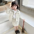 thumbnail image 4 of Lcxweerr 2Pcs Set Kids Girls Denim Jacket+Mini Skirt Outfit 3-8T Toddler Casual Long Sleeve Top and Line Skirt Outfit, 4 of 5