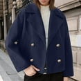 thumbnail image 2 of UJNDER Winter Jackets for Women Stylish Plus Size Short Coat with Notched Lapel Thickened Warm Wool Blend Outerwear Blue XL, 2 of 4