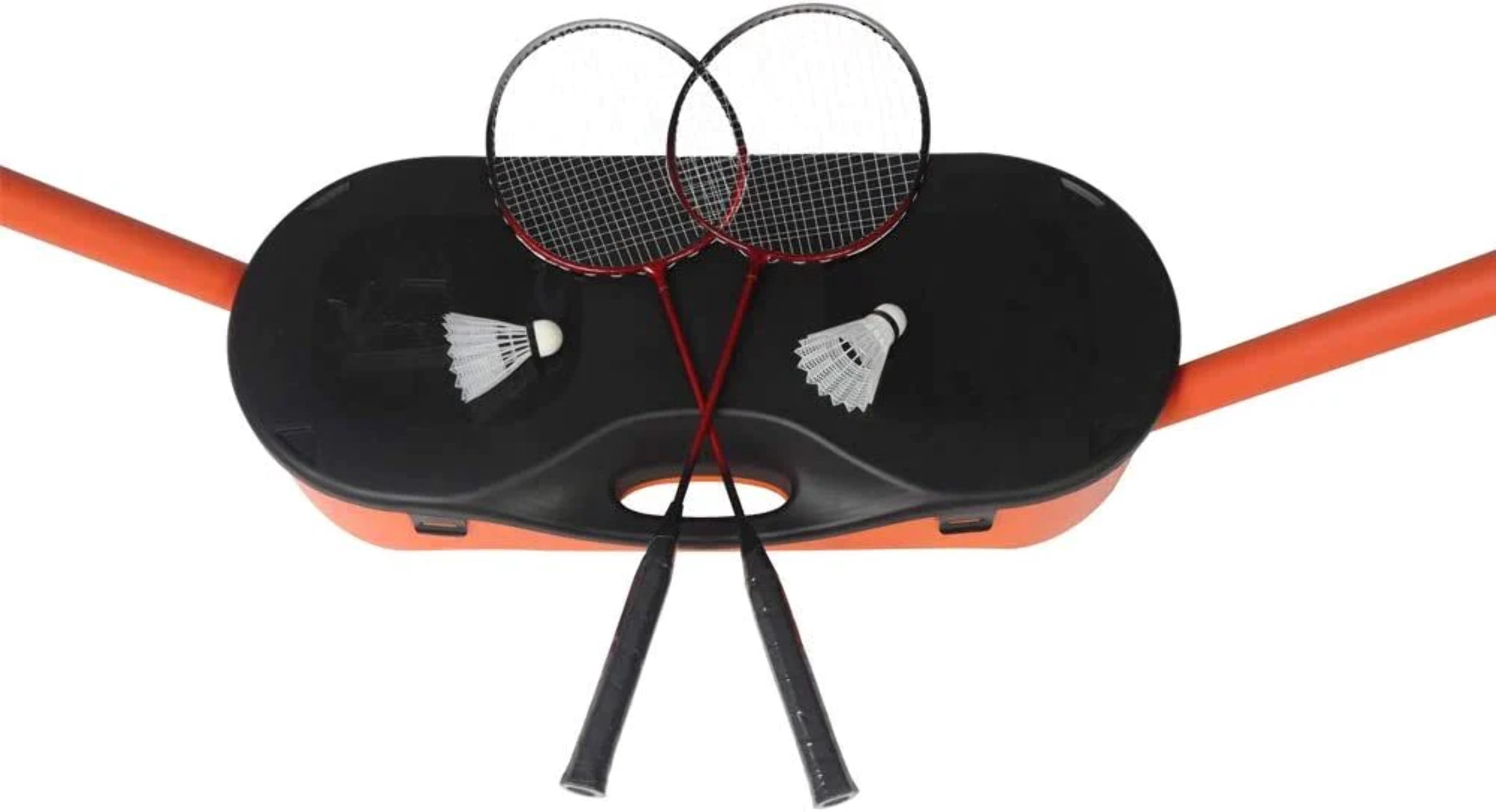 Bosonshop Portable Badminton Net Set Storage Box Base with 2 Battledores 2 Shuttlecocks Large, Orange