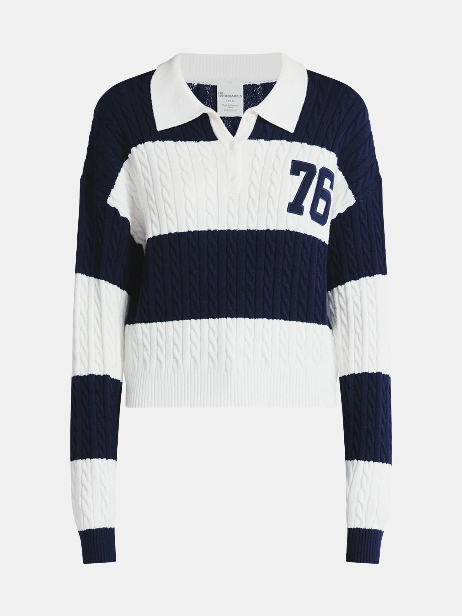 No Boundaries Cable Knit Collared Pullover, Women's