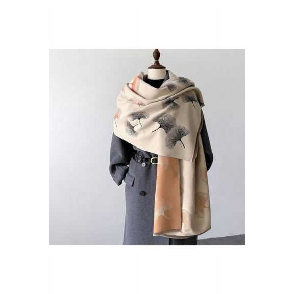 Print Shawl Wrap Poncho Warm Scarf (FreeSize, MultiBeige)