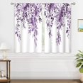 thumbnail image 4 of Eucalyptus Botanical Leaves Purple Floral Kitchen Window Curtains Over Sink Farmhouse Flower Leaf Small Window Treatment Cafe Short Curtains for Bathroom Treatment Tier Drapes 26x36 inch, 4 of 6