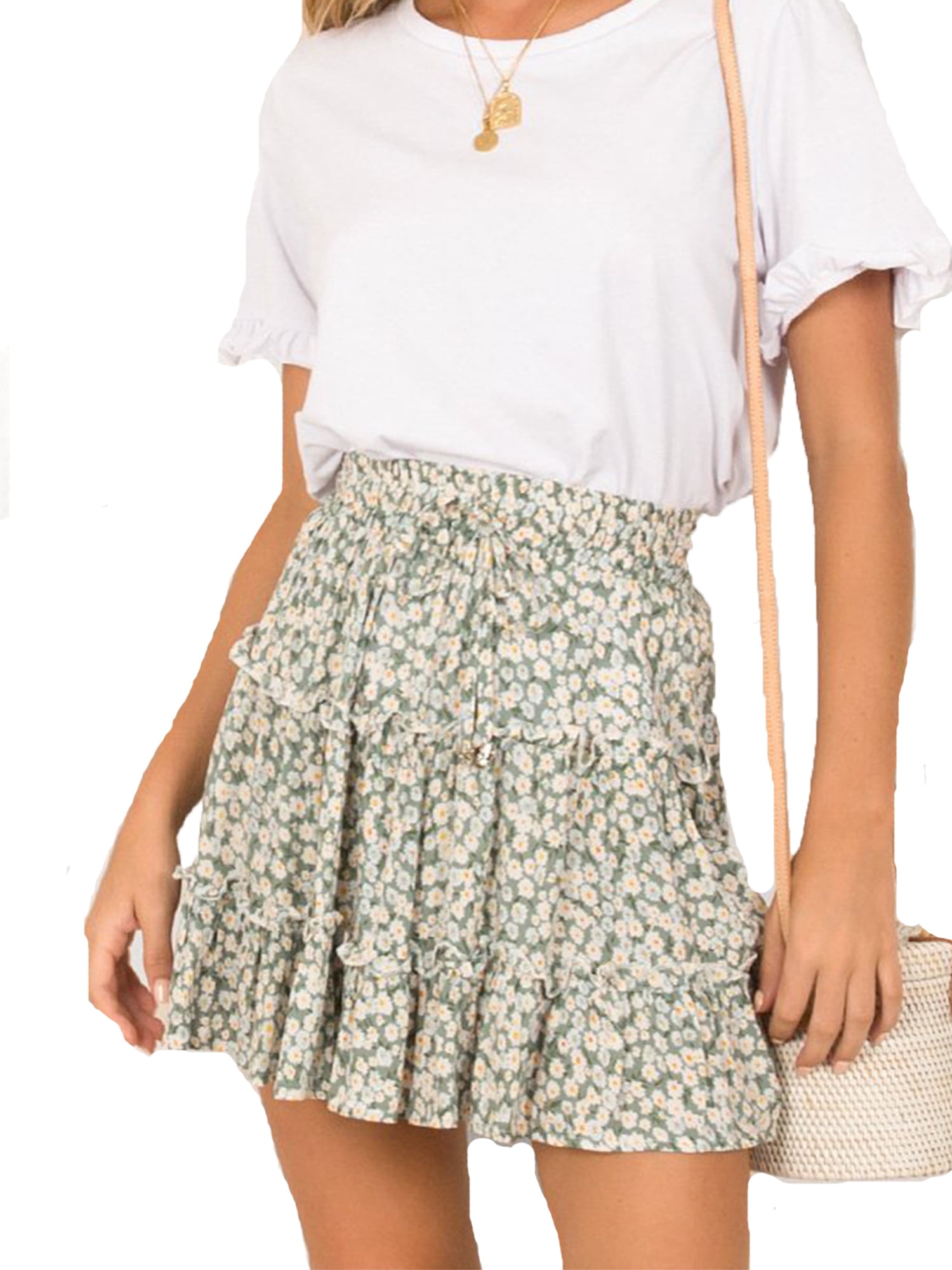 Avamo Beach Floral Ruffled Skirt Short ...