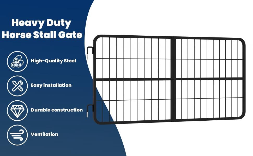 48-inch-wide barn door fence (made of heavy-gauge steel), featuring a quick-install safety gate (with convenient two-way opening), a thick surface coating, and a long service life; suitable for vario