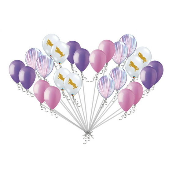 24 pc Unicorn & Fashion Agate Pink Lavender Latex Balloons Princess Birthday
