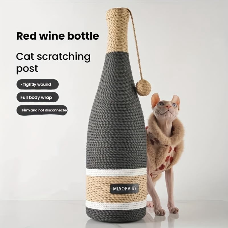 Colourtree Cat Scratching Post, Premium Cat Scratching Board, Sisal Fiber Cat Scratcher with Hanging Ball, Red Wine Bottle Simple Design-Suitable Indoor Small and Medium Cats (23.6 in, Suction Cup)