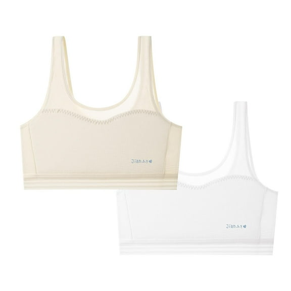 CYRBOKO Girls Bars, 2-Pack Cotton Breathable Soft Comfortable Seamless Bralettes Yellow Size 7-13 T