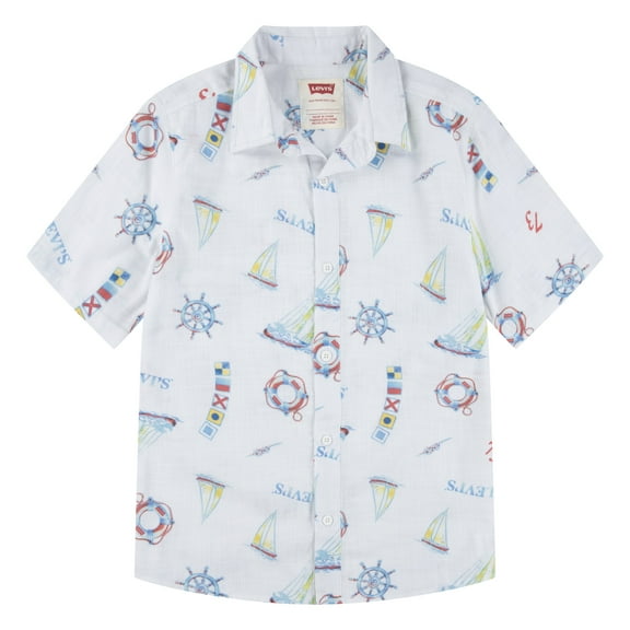 Levi's Boys' Print Textured Button Up Cotton Shirt with Short Sleeves, Sizes 8-20