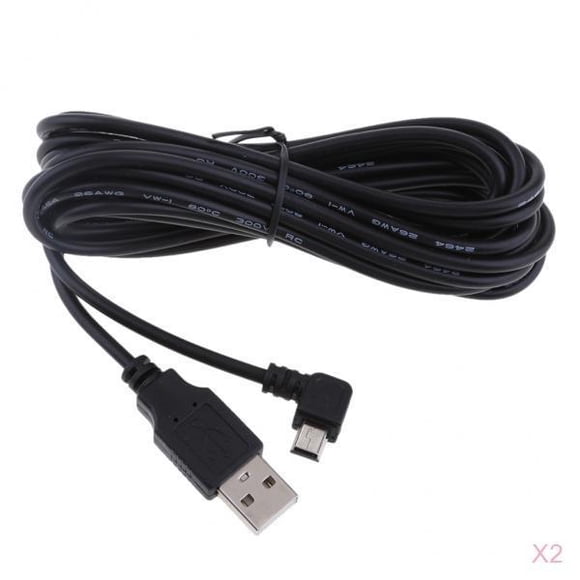Premium 5V 2A Cable Mini USB Para Automóvil Cable DVR De Carga Rápida Para La Izquierda (paquete De 2)