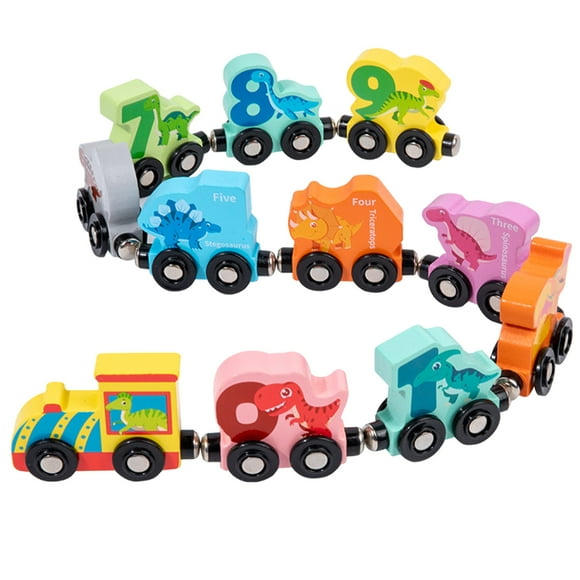 1 set of Toddler Dinosaur Number Train Toy Educational Wooden Train Set Toddler Train Toy