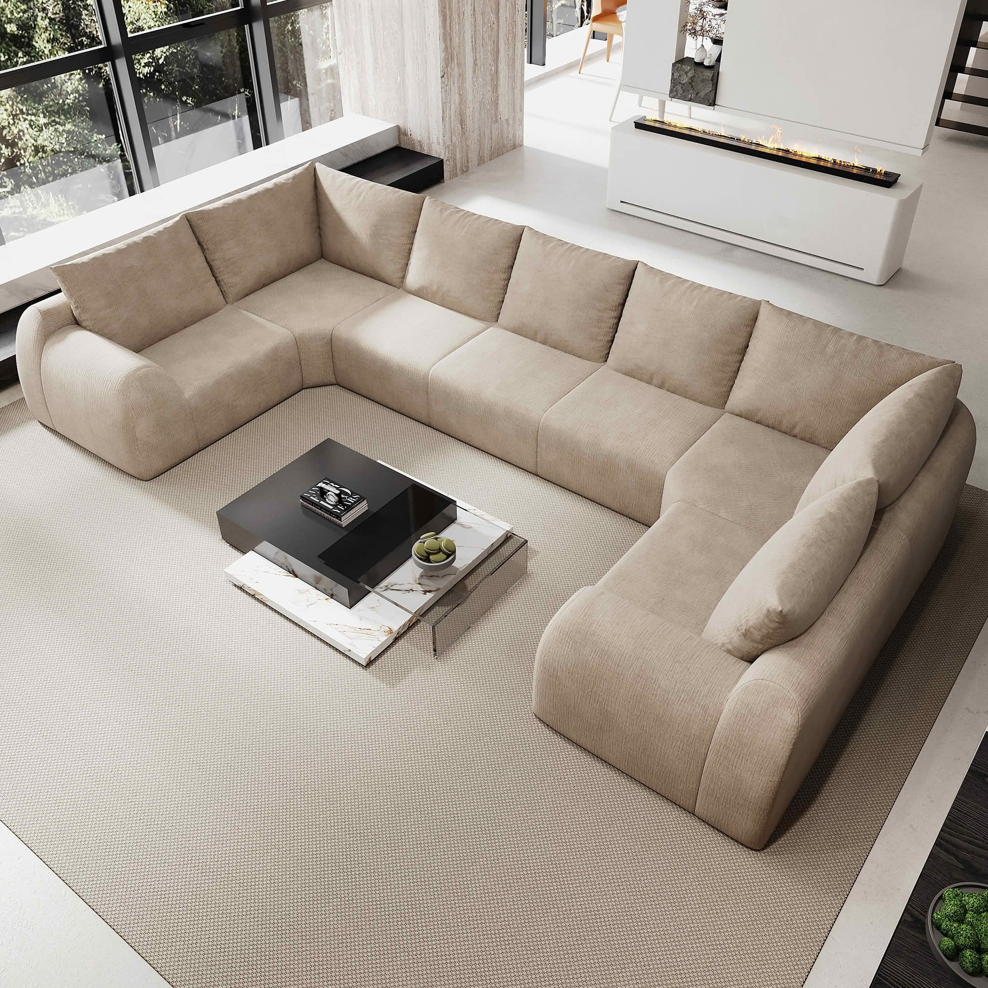 MAYEERTY 161.9" 7 Seats U Shaped Modular Cloud Sectional Sofa, Vacuum Compressed Chenille Couch, No Assembly Required Oversized Fabric Sofa
