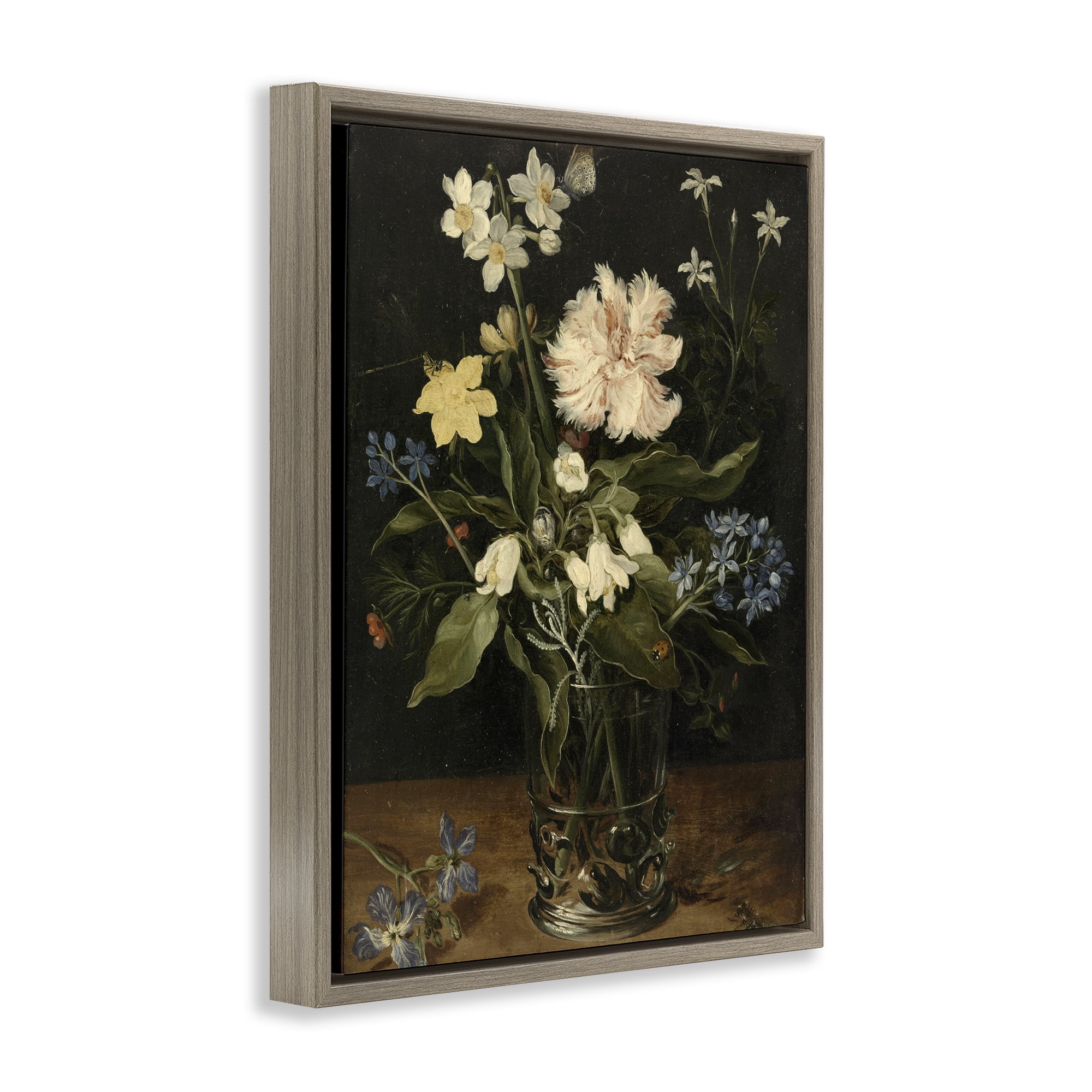 Stupell Industries Chrysanthemum & Flowers in Vase Brown Framed Floater Canvas Wall Art, design by Vintage Hustle