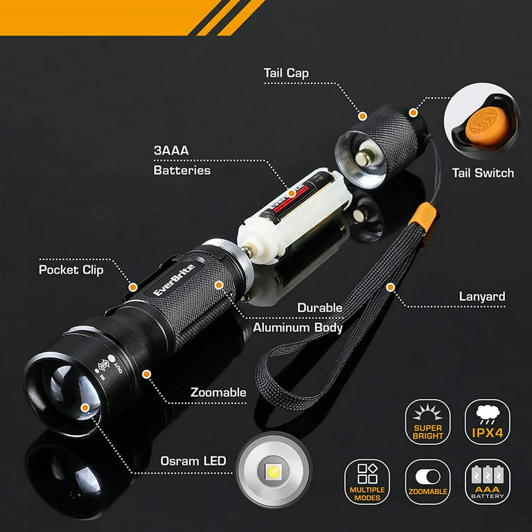 EverBrite 150 Lumen Super Small Mini LED Flashlight, 3 Lighting Modes,  Zoomable Adjustable Focus for Camping, Hiking, Fishing, Running, Power  Outages & Emergencies, 1 AA Battery Included 