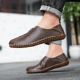 thumbnail image 6 of Men's Leather Loafers Casual Lightweight Flat Moccasins Outdoor Hiking Non-slip Driving Shoes Brown 6.5 US, 6 of 7