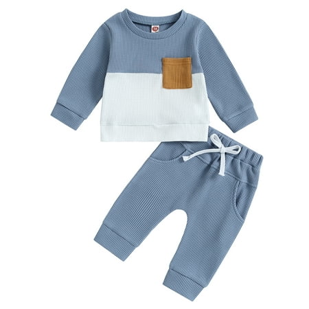 

Wallarenear 2Pcs Baby Boy Sweatsuit Contrast Color Sweatshirt Tops Elastic Waist Pants