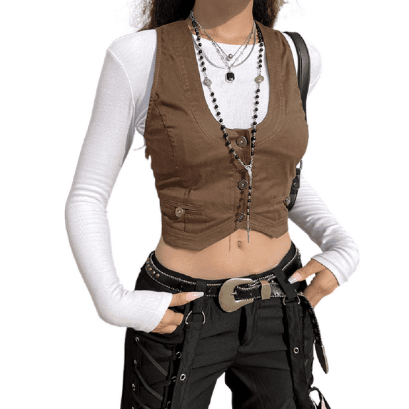 Womens Waistcoat Steampunk Dressy Sleeveless Jacket Vintage Button Down Fitted Racerback Vests (Black, S)