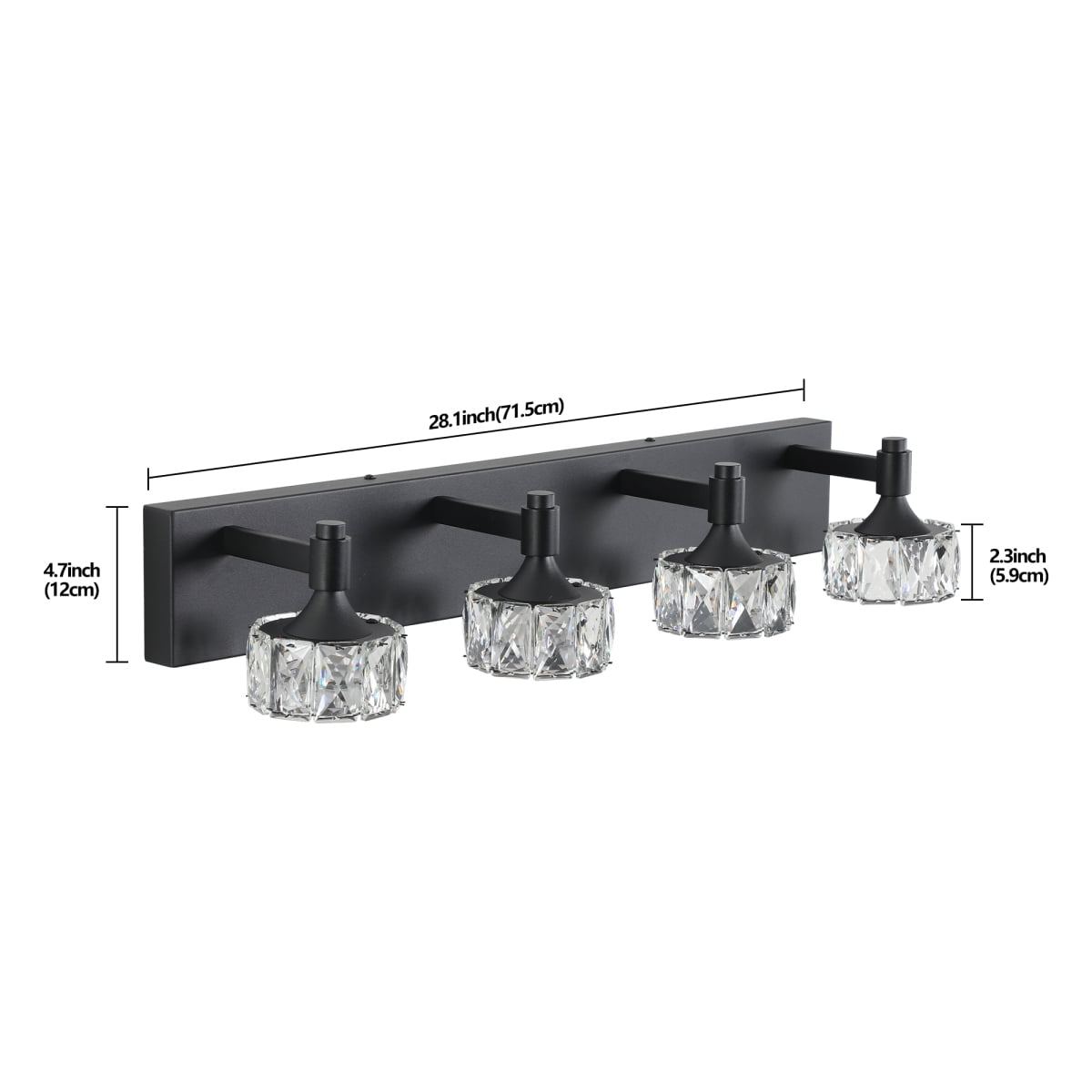 Modern 4-Light Matte Black LED Vanity Light Fixture with Crystal Glass Shades, Bathroom Wall Sconce for Elegant and Contemporary Home Decor On-Site