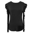 thumbnail image 3 of UJNDER Women's Fashion Casual Autumn and Winter Round Neck Sleeve Button Long Sleeve Tops for Women Black XXL, 3 of 3
