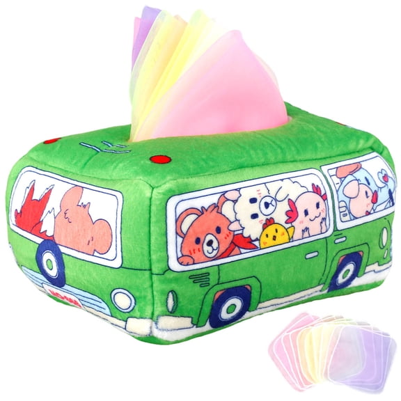 Evjurcn Baby Tissue Box Toy Soft Cute Cartoon Crinkle Tissue Box Preschool Children Sensory Development Toy with 10 Colorful Scarves Early Educational Montessori Magic Tissue Box Toy