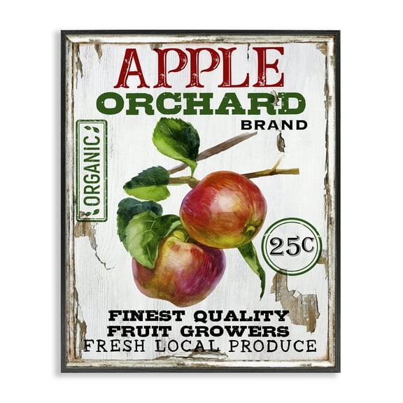 Stupell Industries Farmhouse Style Apples Food & Beverage Painting Black Framed Art Print Wall Art, 11 x 14