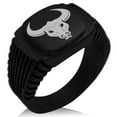thumbnail image 1 of Stainless Steel Greek Mythology Minotaur CZ Ribbed Needle Stripe Pattern Biker Style Polished Ring, 1 of 1