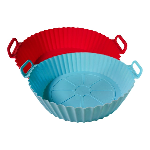 Hioecau Doublure de Friteuse Ronde en Silicone de 8 Pouces à Double Poignées Antiadhésive de Qualité Alimentaire Résistante à la Chaleur Lavable au Lave-Vaisselle Plateau de Cuisson Réutilisable pour Four Panier Bol Fournitures de Cuisine