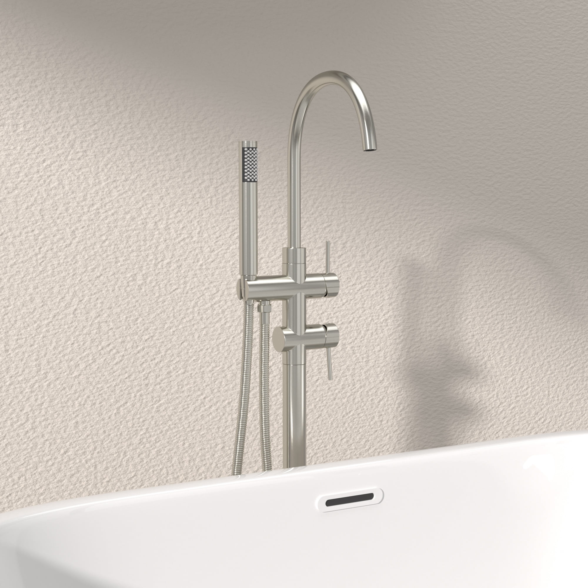 Logmey Freestanding Bathtub Faucet Floor Mounted Two Handles in Brushed Nickel