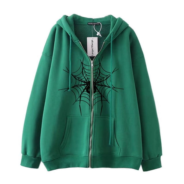 Dark hip-hop gótico Harajuku Y2k estampado de araña cremallera Sudadera con capucha hombres y mujeres Harajuku chaqueta sudadera