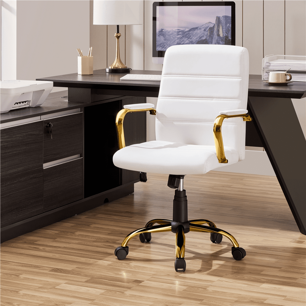 Alden Designs Mid-Back Executive Swivel Office Chair with Metal Frame and Arms, White
