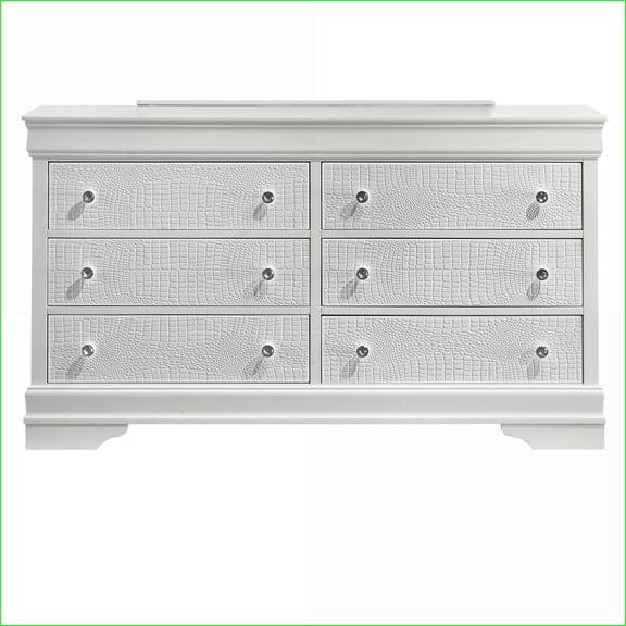 Dressers | Modern 6-Drawer Wood Dresser White, Red Velvet Lined Top Drawers | Only Dresser | White | Wood