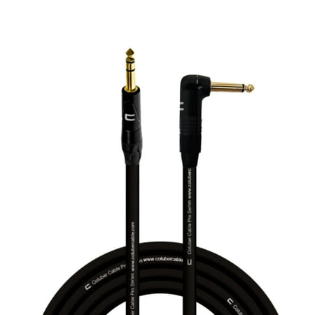 1/4" TRS Male to Right Angle 1/4" TS - 25 Feet - Black - Pro 3-Pin Microphone Connector for Powered Speakers, Audio Interface or Mixer for Live Performance & Recording