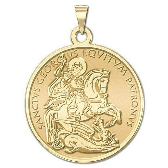 PicturesOnGold.com Saint George "Plain" Religious Medal - 1 inch Size of a Quarter, Solid 14K Yellow Gold