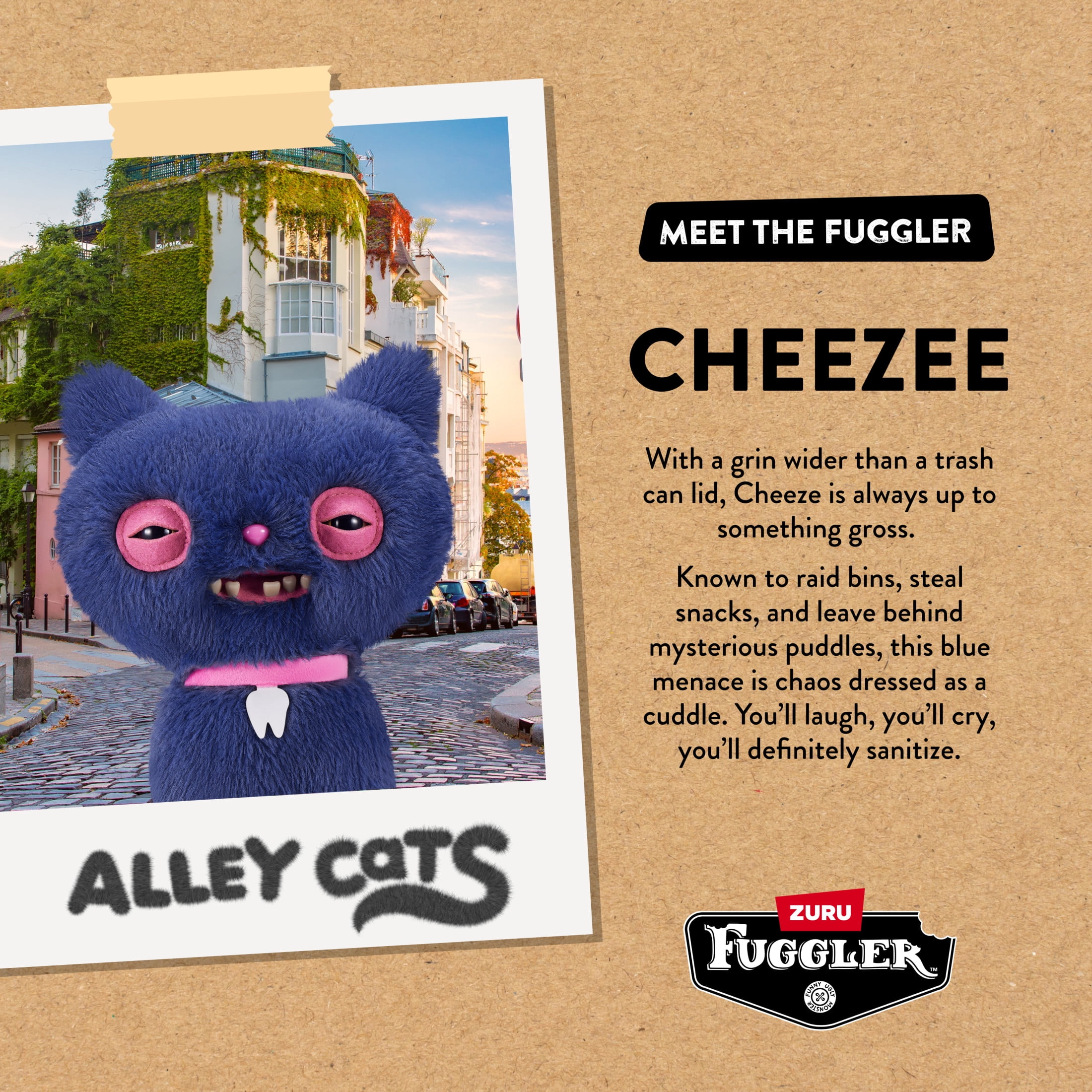 Fuggler Alley Cats 9 inch (Cheezee), Funny Ugly Monster Stuffed Animal Toy by ZURU