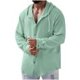 thumbnail image 2 of Wovilon Summer Casual Relaxed Fit Hooded Button Down Shirt for Men, Lightweight Textured Long Sleeve Top with Drawstring Hood, Versatile Vacation Outdoor Outfit, 2 of 8