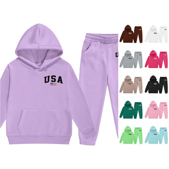 Kids Girls Activewear Sets Two Piece Hoodies And Sweatpants Set Casual Fall Clothes Girl Outfits Size 6-7 Years