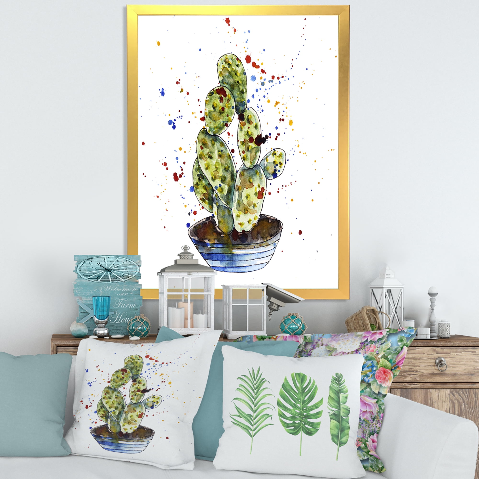 Designart 'Abstract Cactus Houseplant' Traditional Framed Art Print