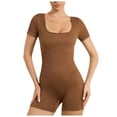 thumbnail image 1 of AherBiu Yoga Bodysuits for Women Ribbed Stretchy Short Sleeve Square Neck Workout Short Rompers Jumpsuits, 1 of 7