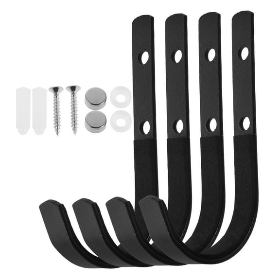 Milisten Heavy Duty Metal Wall Mount Tool Organizer Hooks Black 4 Sets Garage Storage Hangers