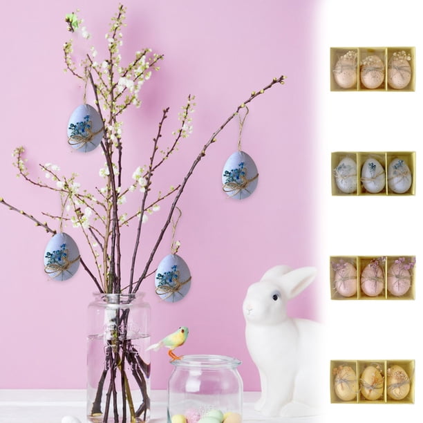 Caja De Plástico Para Juego De Huevos De Pascua 3 piezas de huevos de Pascua de plástico beige moldeados por soplado,decoración de huevos de simulación,colgante en caja para regalo navideño Rkxzt