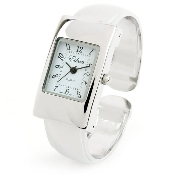Silver Tone Rectangle Case Small Size Women's Bangle Cuff Watch