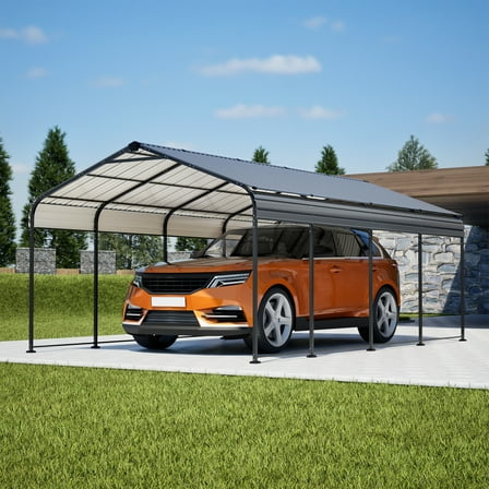 12x20 FT Metal Carport, Outdoor Oversized Carport Garage, Heavy Duty Galvanized Car Shelter Carports Canopy for Car, Boats and Tractors