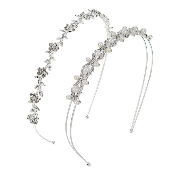 Pangda 2 Piezas Diadema de Cristal Nupcial de Diamantes de Imitación para Mujer Boda Florista Perla Diamante Delgada Flor de Plata Hojas Corona Diadema Accesorios Tocado Tiara para Novia Damas de Hono