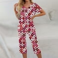 thumbnail image 2 of Garbnen Valentines Pajama Sets for Women V Neck Capri Pants and Short Sleeve Top Heart Graphic Print Pjs Loungewear with Pockets, 2 of 7